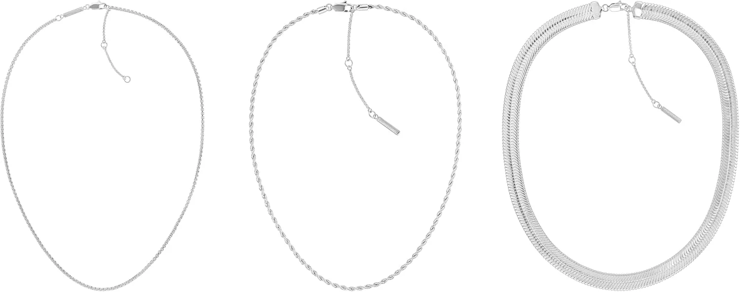 Calvin Klein Womens Accent Jewelry Set - 3-piece Layered Stainless Steel Chain Necklace with Lobster Closure - Versatile, Premium Fashion Accessory - Gift for Her