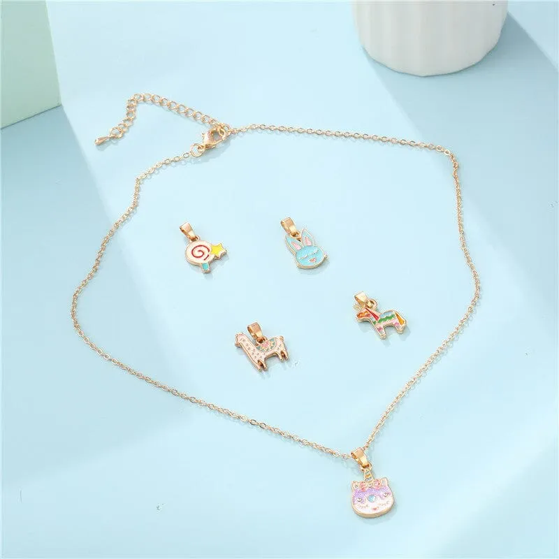 Cartoon DIY Alloy Pendant Necklace Set