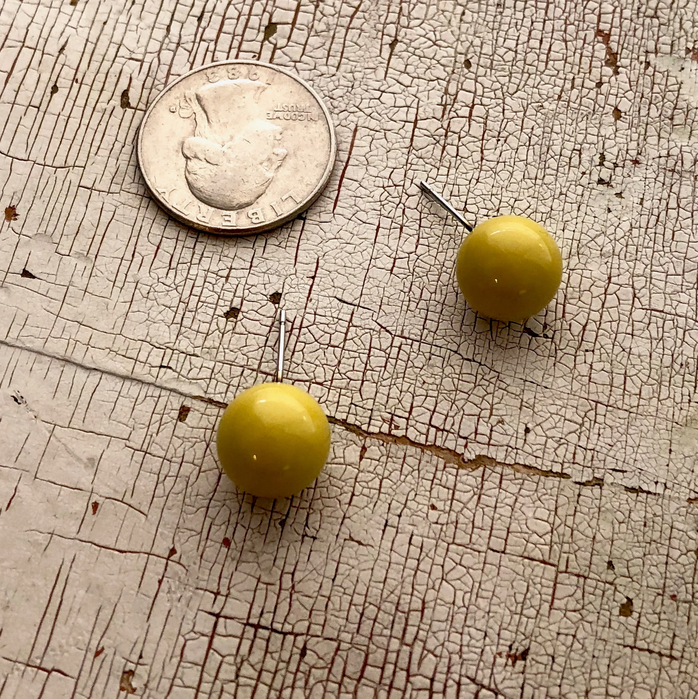 Chartreuse Lucite Ball Stud Earrings