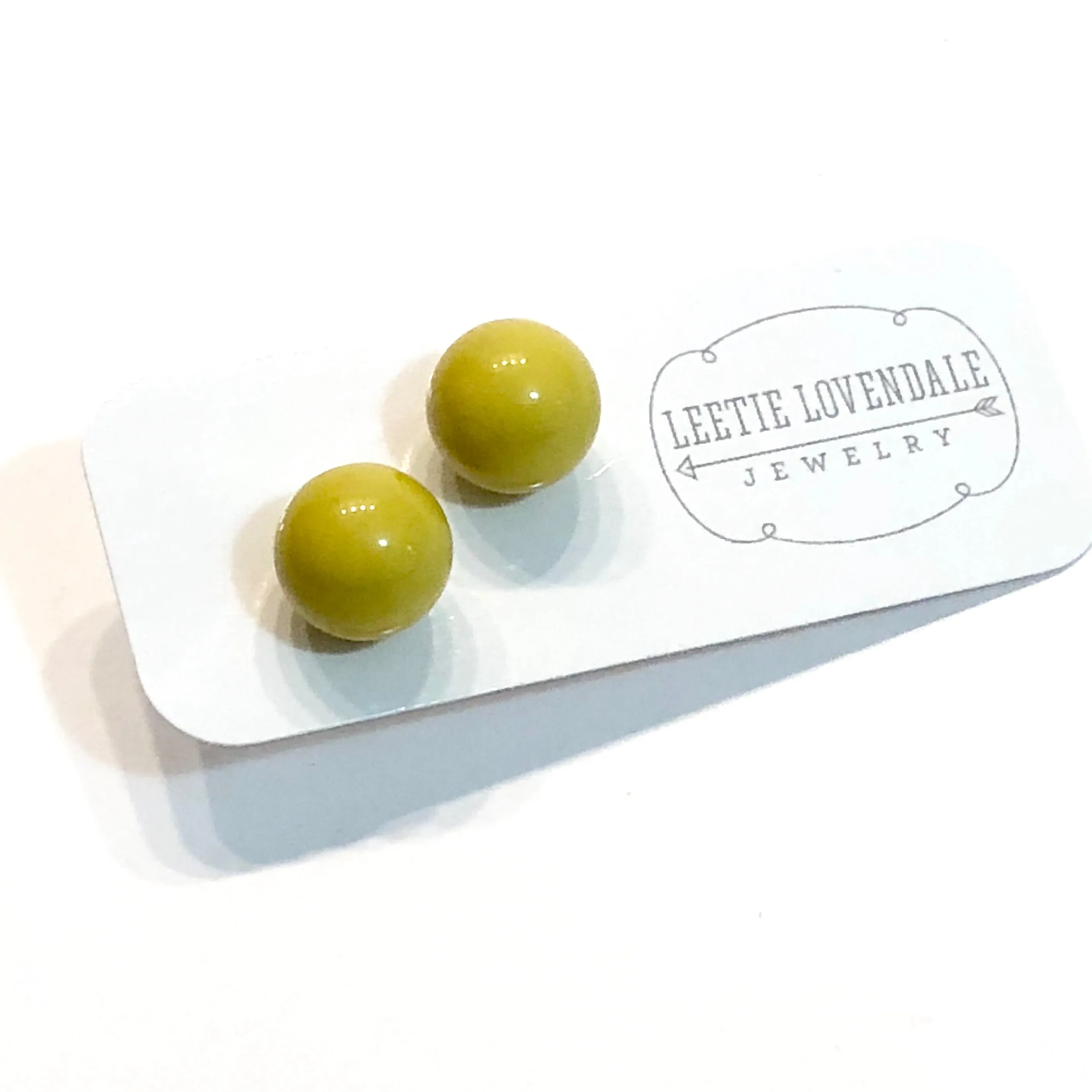 Chartreuse Lucite Ball Stud Earrings
