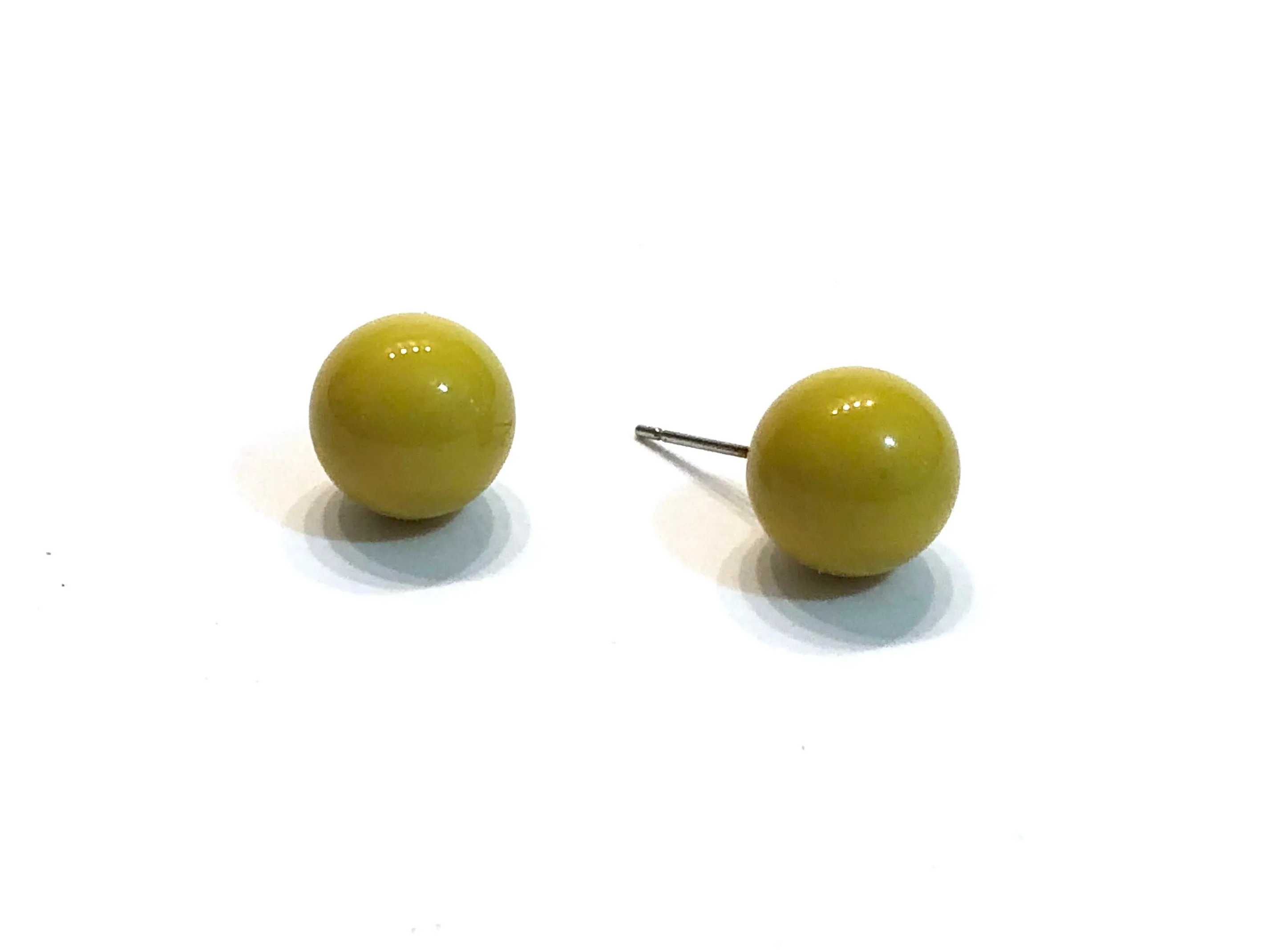 Chartreuse Lucite Ball Stud Earrings