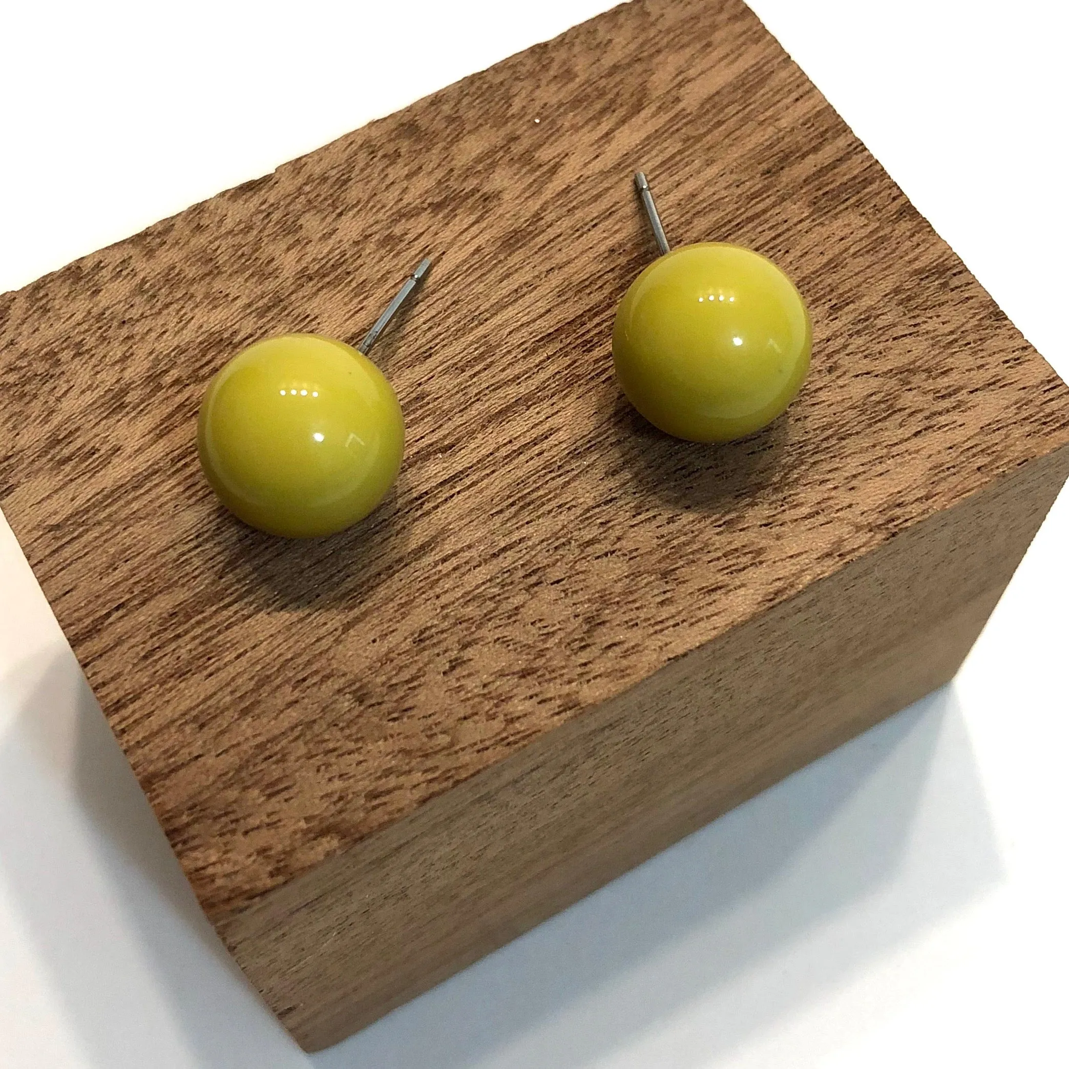 Chartreuse Lucite Ball Stud Earrings