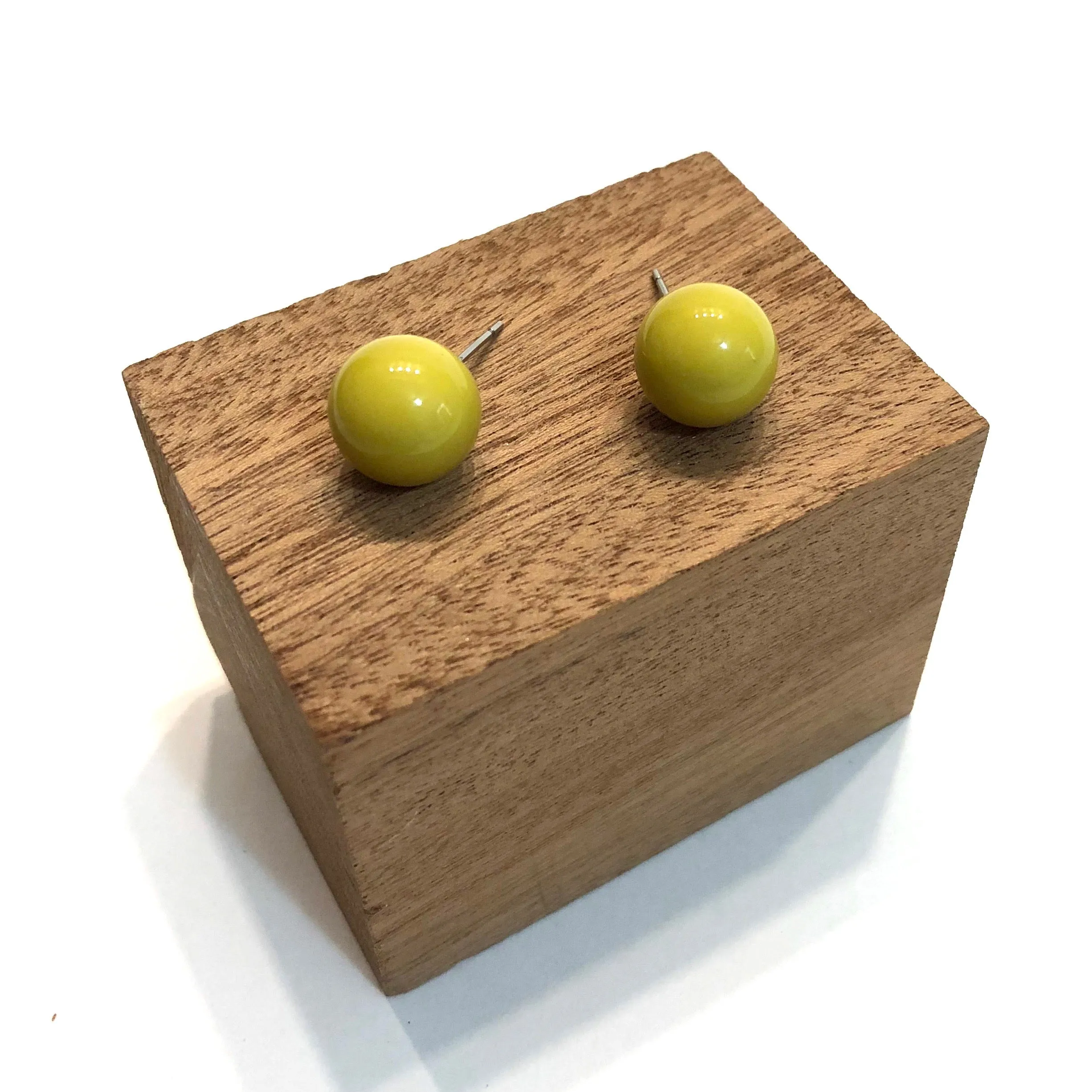 Chartreuse Lucite Ball Stud Earrings