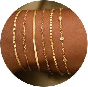 CHESKY Gold Bracelets for Women Non Tarnish, 14K Real Gold Plated Dainty Bracelets for Women Waterproof Cute Thin Gold Bracelet Stack Fashion Accessories Gold Jewelry for Women