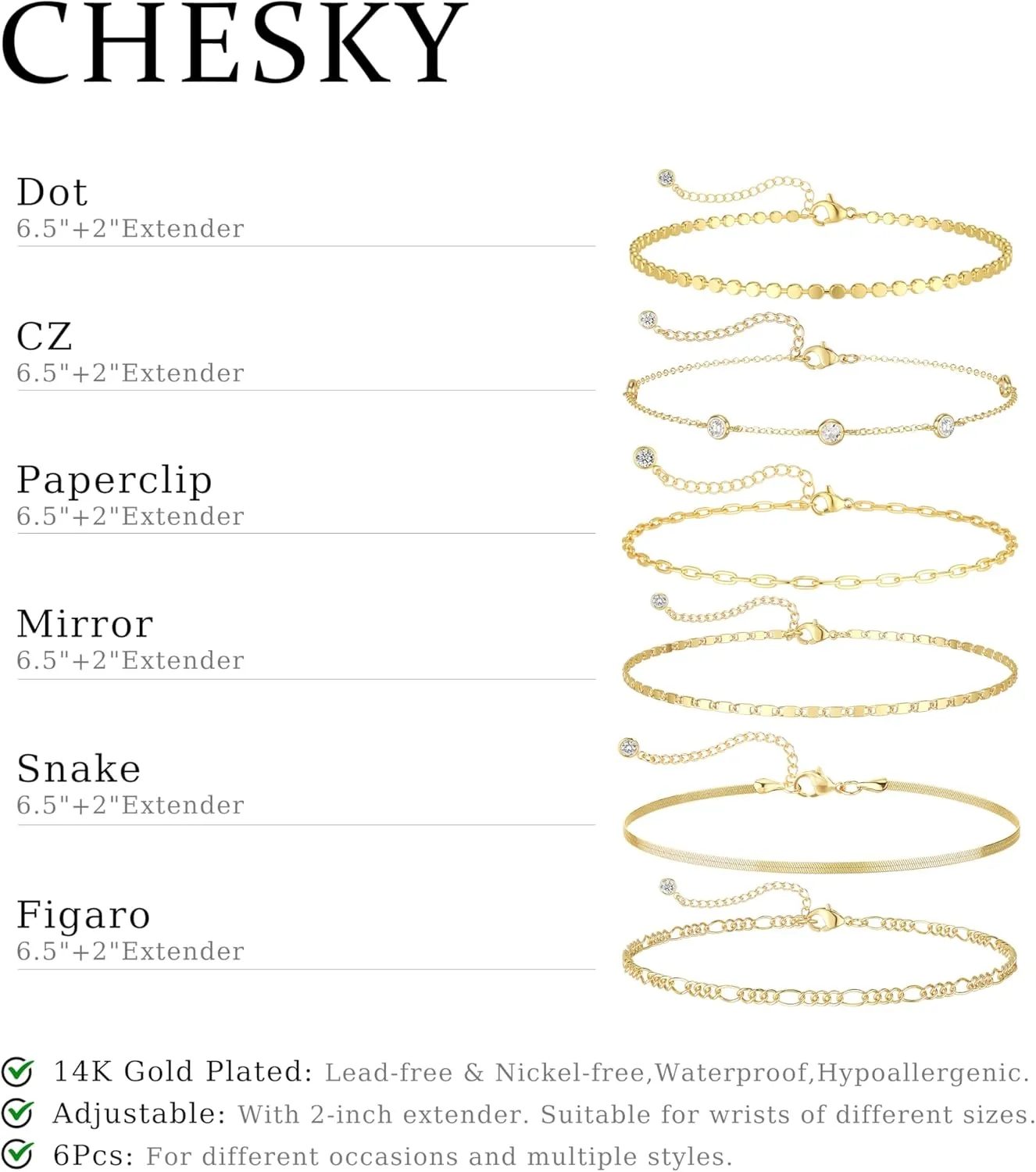 CHESKY Gold Bracelets for Women Non Tarnish, 14K Real Gold Plated Dainty Bracelets for Women Waterproof Cute Thin Gold Bracelet Stack Fashion Accessories Gold Jewelry for Women