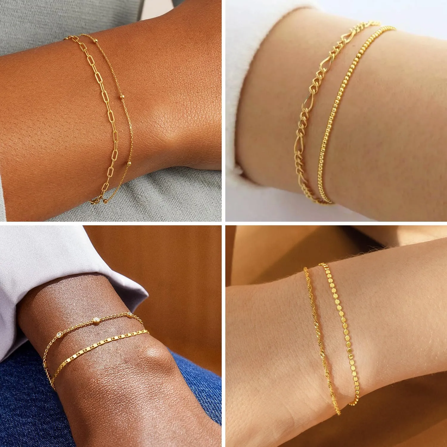 CHESKY Gold Bracelets for Women Non Tarnish, 14K Real Gold Plated Dainty Bracelets for Women Waterproof Cute Thin Gold Bracelet Stack Fashion Accessories Gold Jewelry for Women