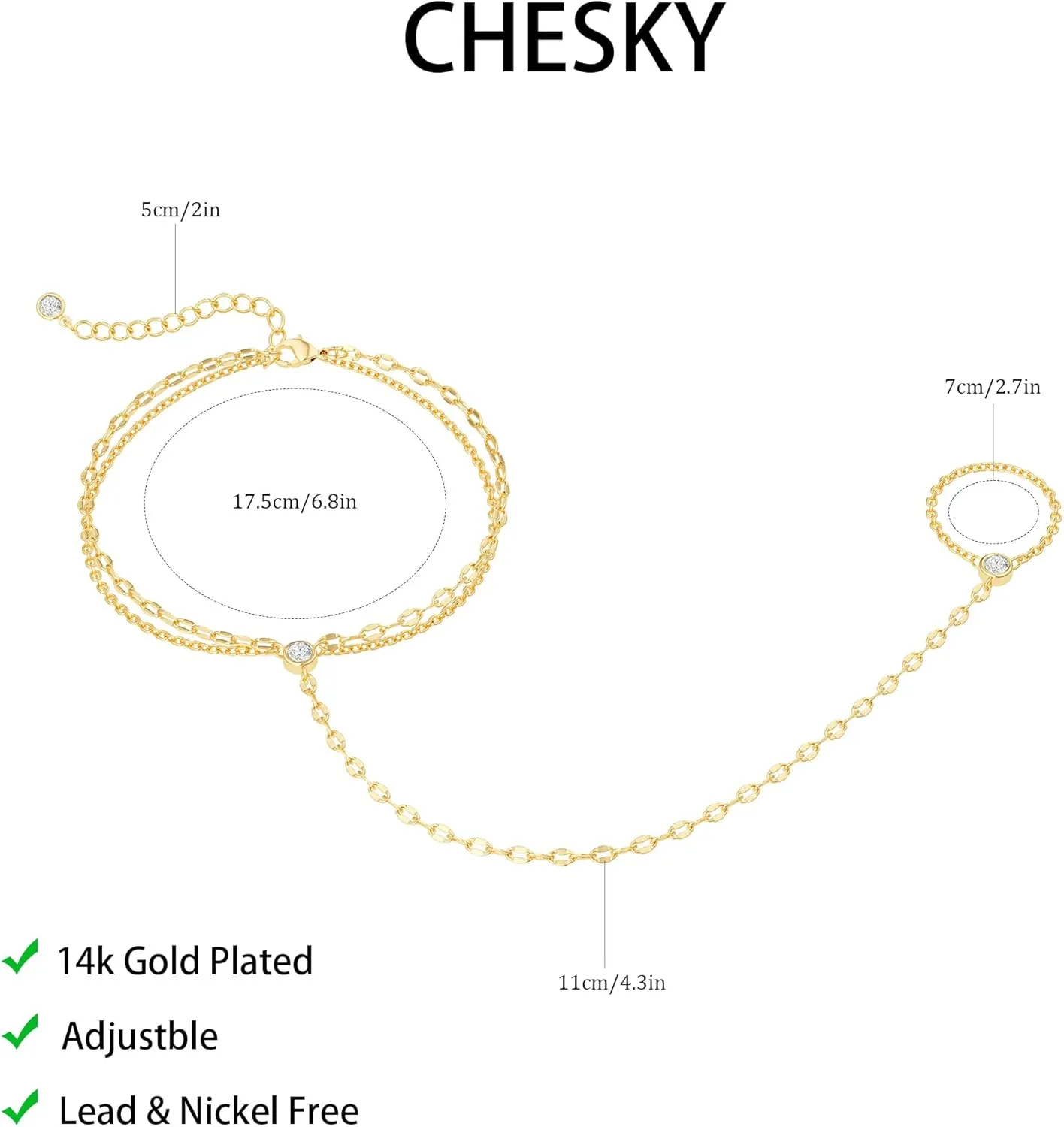 CHESKY Gold Hand Chain Bracelet for Women Trendy, Dainty 14k Gold Plated Ring Bracelets Hand Chain Hypoallergenic Finger Nail Bracelet Simple Gold Hand Jewelry for Women