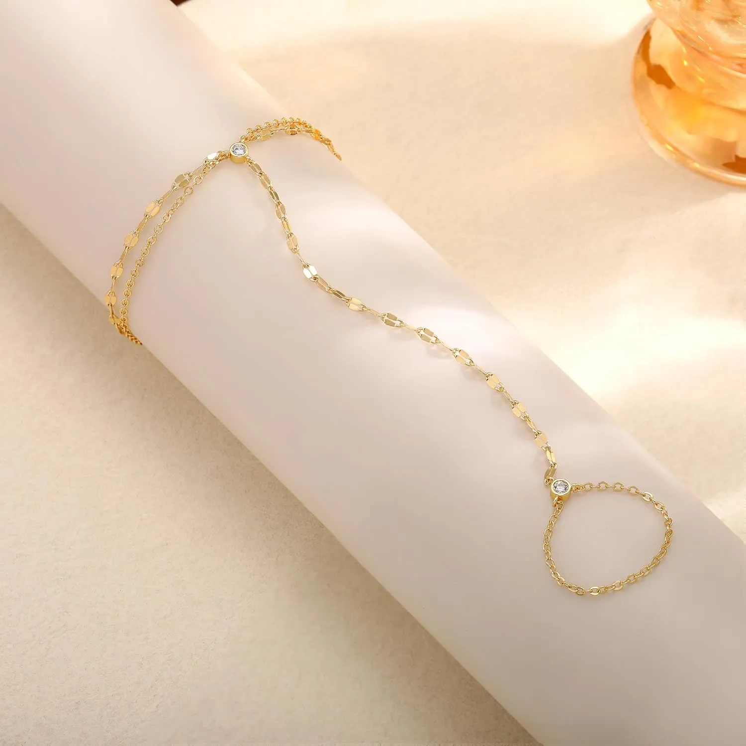 CHESKY Gold Hand Chain Bracelet for Women Trendy, Dainty 14k Gold Plated Ring Bracelets Hand Chain Hypoallergenic Finger Nail Bracelet Simple Gold Hand Jewelry for Women