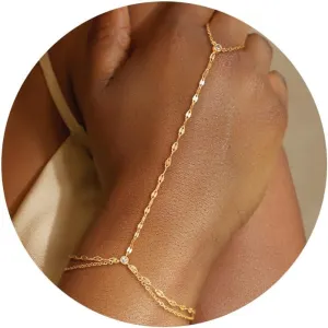 CHESKY Gold Hand Chain Bracelet for Women Trendy, Dainty 14k Gold Plated Ring Bracelets Hand Chain Hypoallergenic Finger Nail Bracelet Simple Gold Hand Jewelry for Women