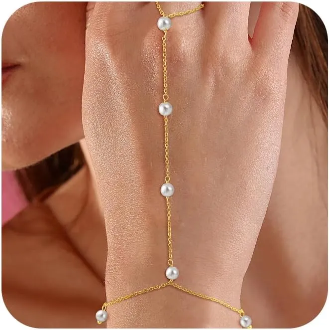 CHESKY Hand Chain Bracelet for Women Trendy, Dainty 14k Gold Plated Ring Bracelets Hand Chain Hypoallergenic Finger Nail Bracelet Gold Hand Jewelry for Women