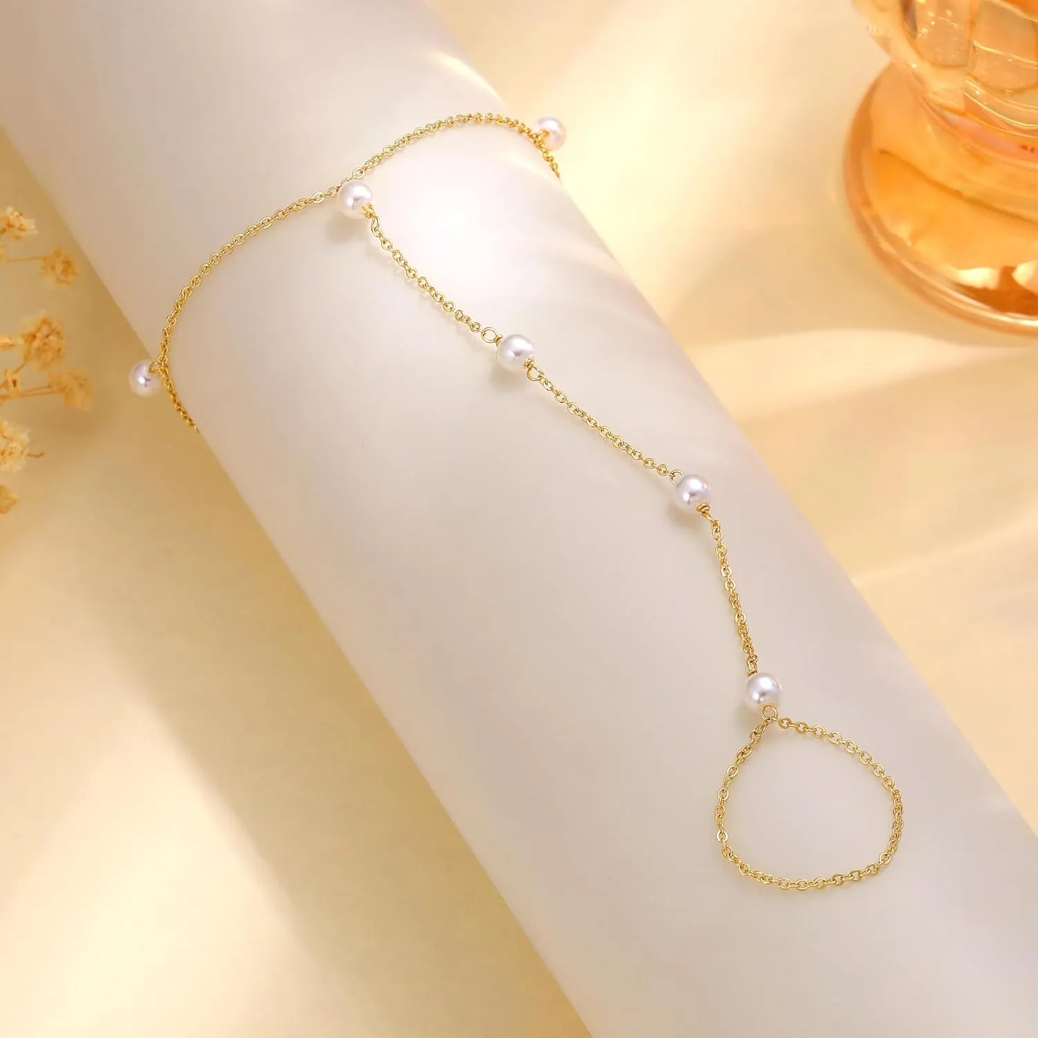 CHESKY Hand Chain Bracelet for Women Trendy, Dainty 14k Gold Plated Ring Bracelets Hand Chain Hypoallergenic Finger Nail Bracelet Gold Hand Jewelry for Women