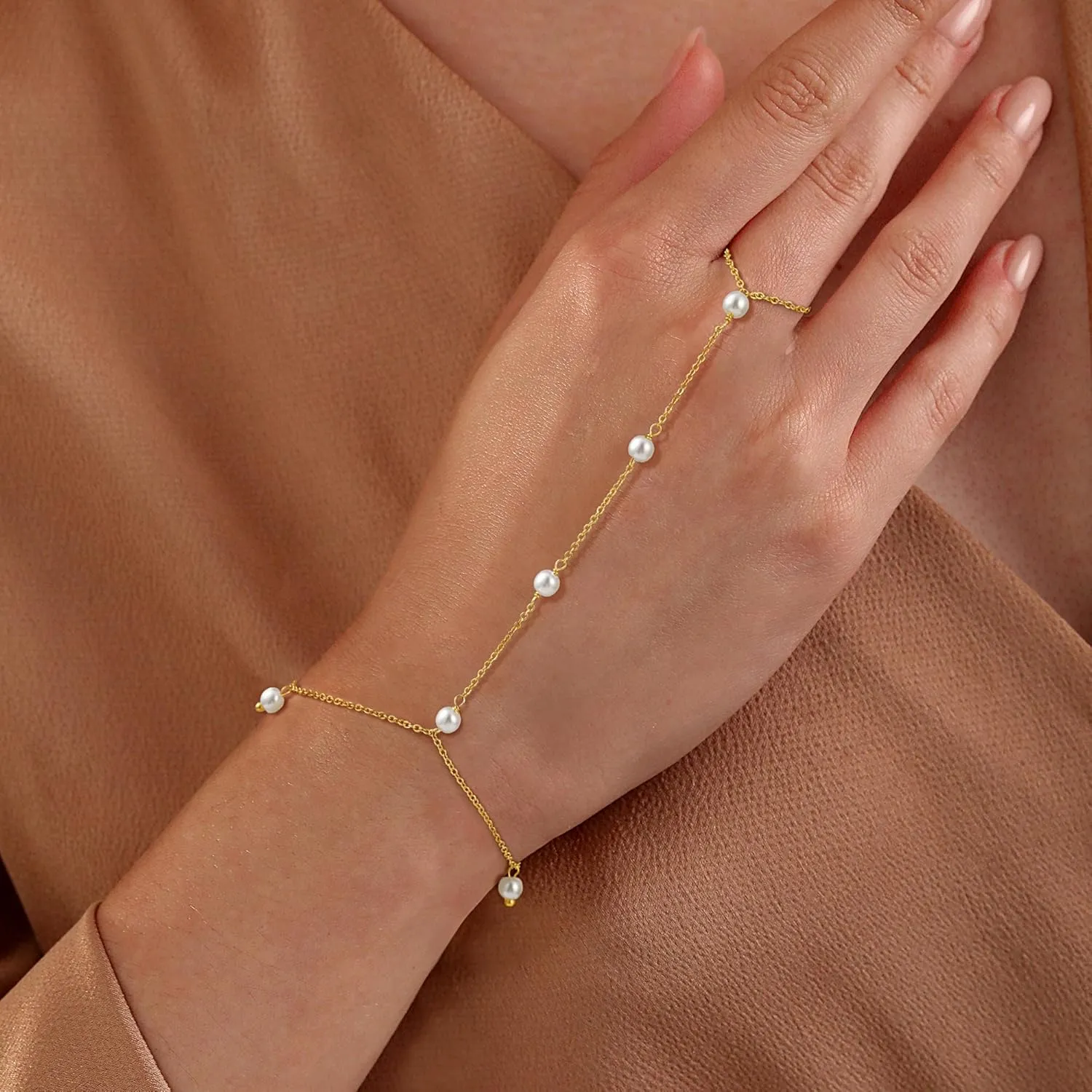 CHESKY Hand Chain Bracelet for Women Trendy, Dainty 14k Gold Plated Ring Bracelets Hand Chain Hypoallergenic Finger Nail Bracelet Gold Hand Jewelry for Women