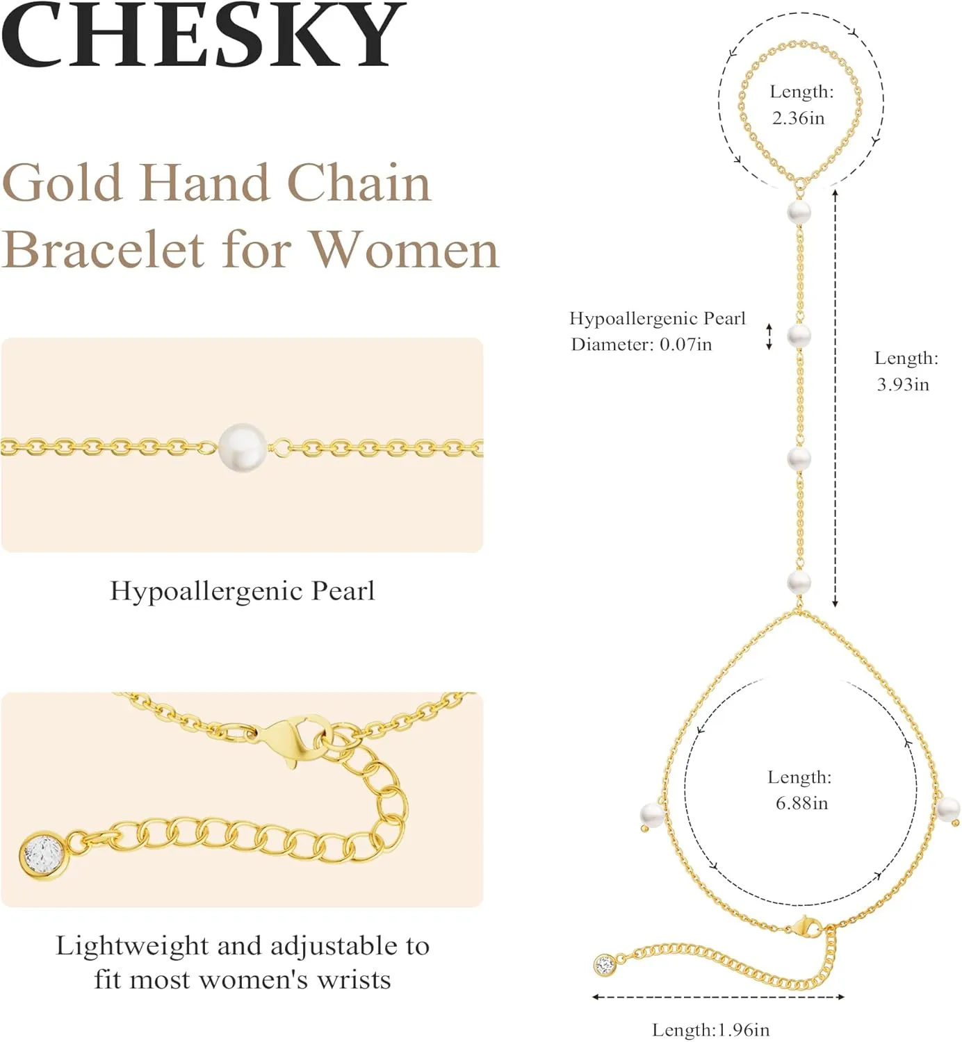CHESKY Hand Chain Bracelet for Women Trendy, Dainty 14k Gold Plated Ring Bracelets Hand Chain Hypoallergenic Finger Nail Bracelet Gold Hand Jewelry for Women