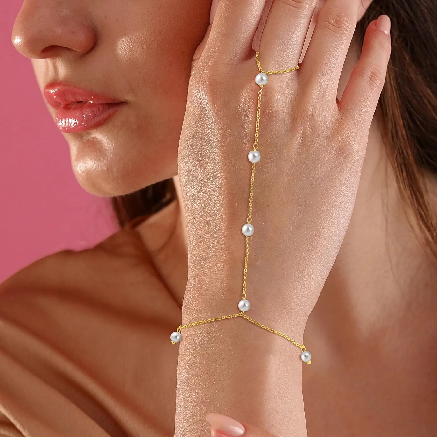 CHESKY Hand Chain Bracelet for Women Trendy, Dainty 14k Gold Plated Ring Bracelets Hand Chain Hypoallergenic Finger Nail Bracelet Gold Hand Jewelry for Women
