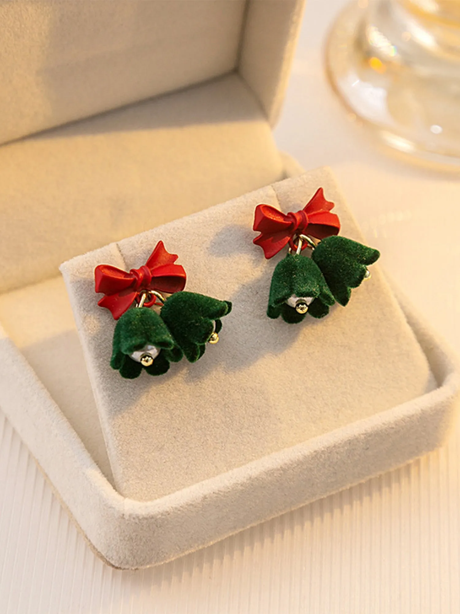 Christmas Accessories Vintage Burgundy Flocked Bell Earrings