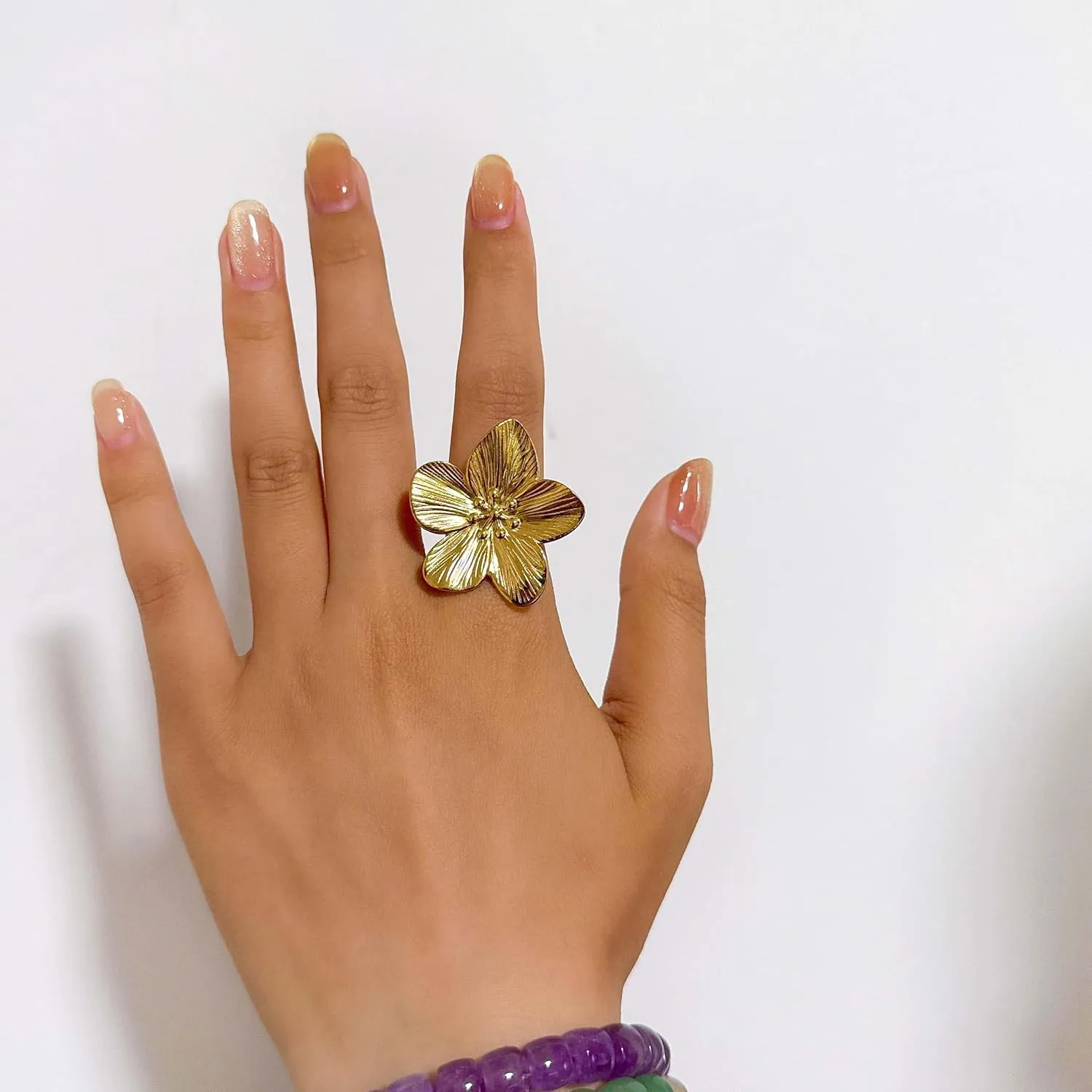 Chunky Gold Flower Rings for Women Adjustable Wide Statement Rings Flower Punk Party Jewelry