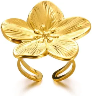 Chunky Gold Flower Rings for Women Adjustable Wide Statement Rings Flower Punk Party Jewelry