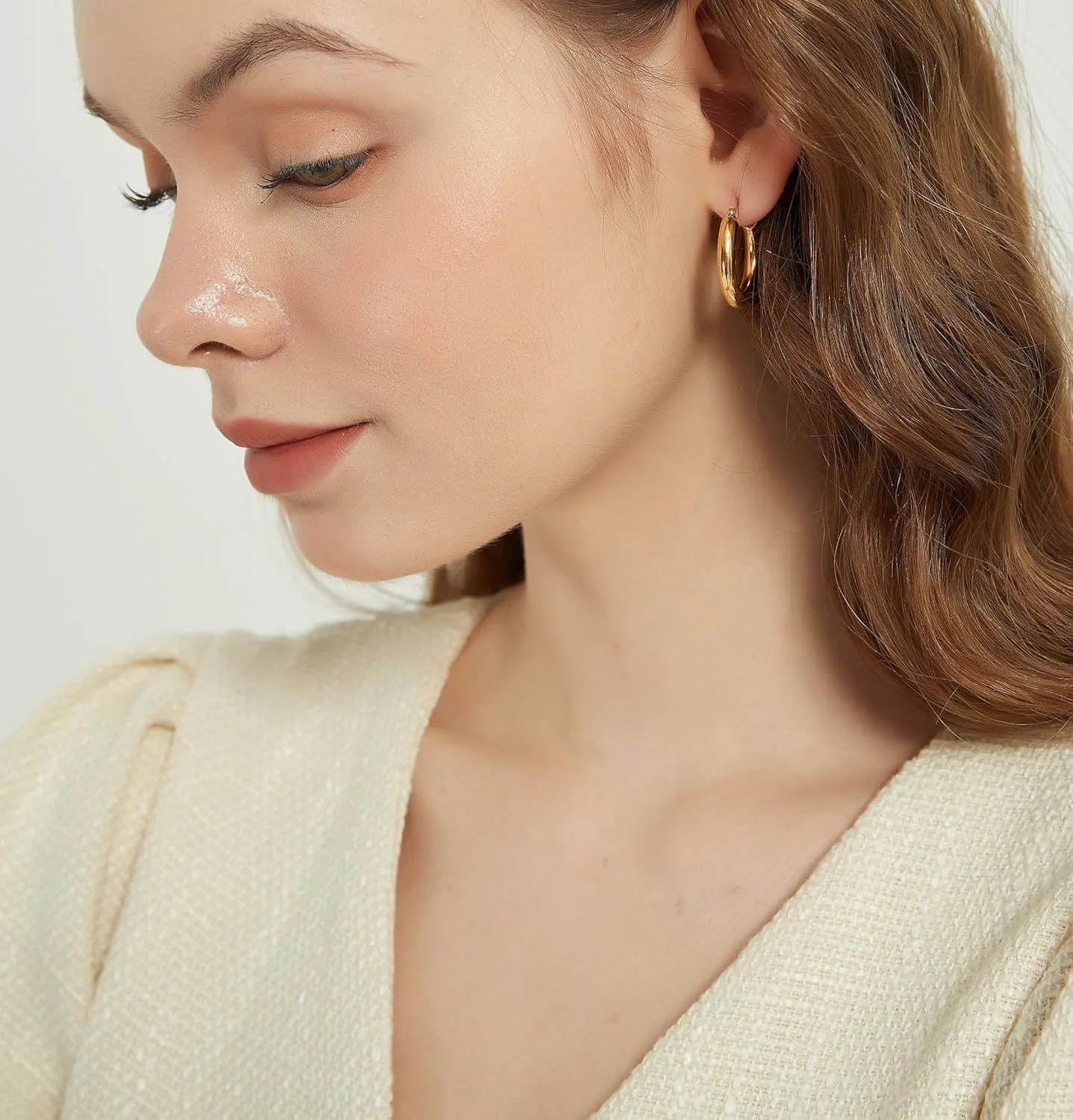 Chunky Gold Hoop Earrings for Women, Dainty Gold Hoops Earrings 14K Gold Plated Lightweight Teardrop Square Earrings Hypoallergenic Minimalist Drop Earrings for Women Trendy Gold Jewelry