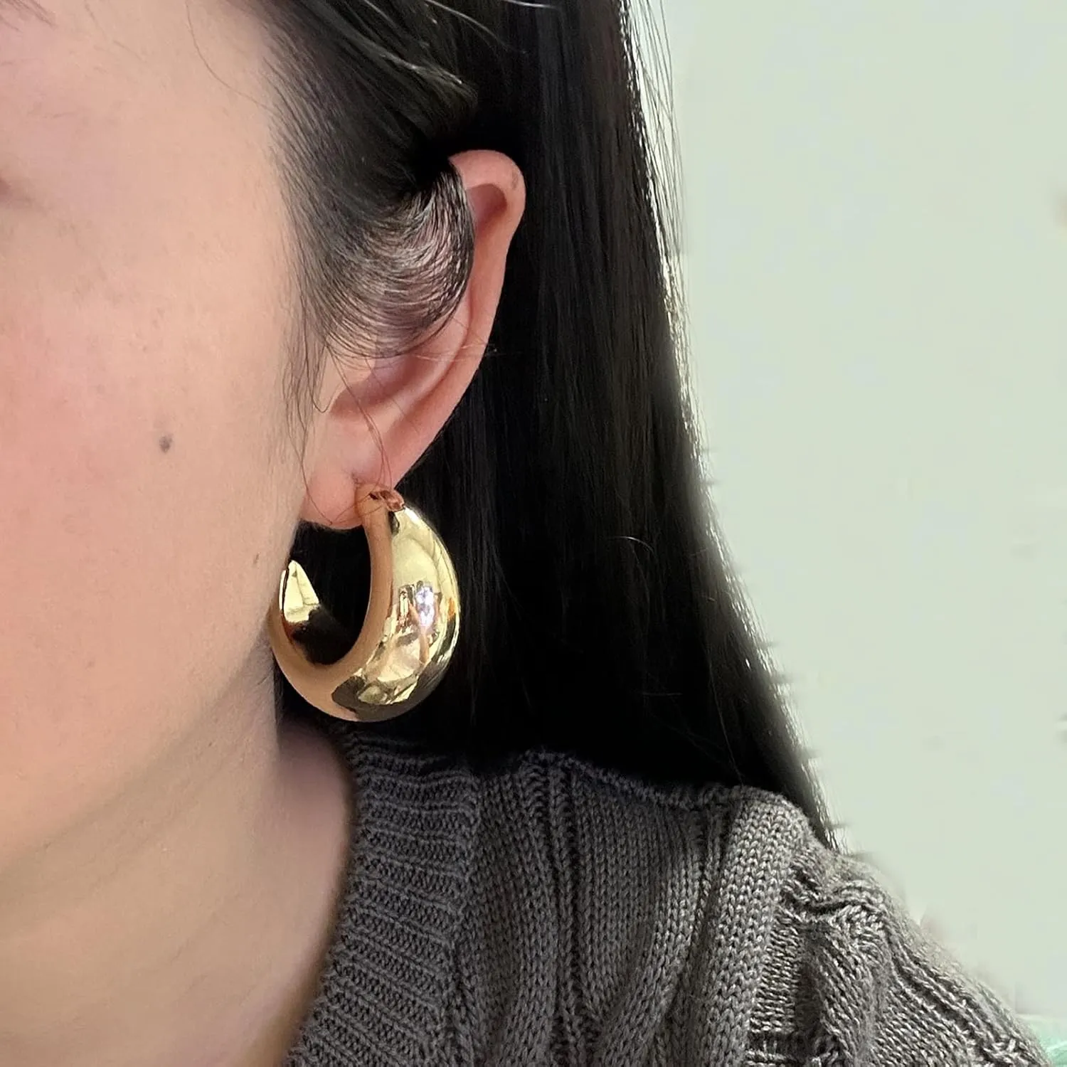 Chunky Gold Hoop Earrings Thick Half Open Hoop Huggie Earring for Women