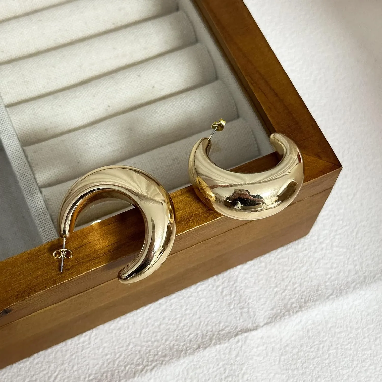 Chunky Gold Hoop Earrings Thick Half Open Hoop Huggie Earring for Women
