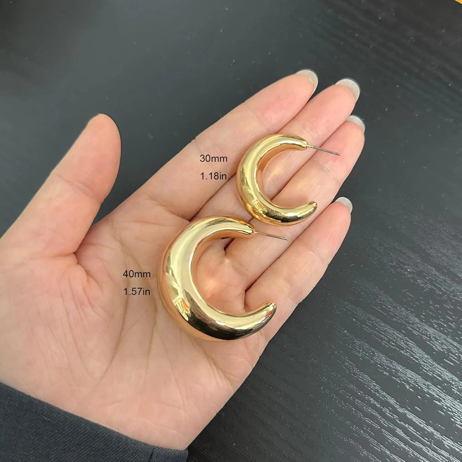 Chunky Gold Hoop Earrings Thick Half Open Hoop Huggie Earring for Women