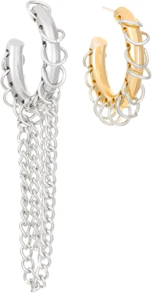 Chunky Gold Silver Huggie Hoop Earrings for Man Women,Punk Hoop Tassel Chain Drop Earrings Trendy Personality Statement Earrings Jewelry