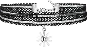 Collar Necklaces for Women Trendy, 70S Black Choker Necklaces for Womenlace Sunflower Silver Halloween Costume Accessories Cosplay Goth Gifts