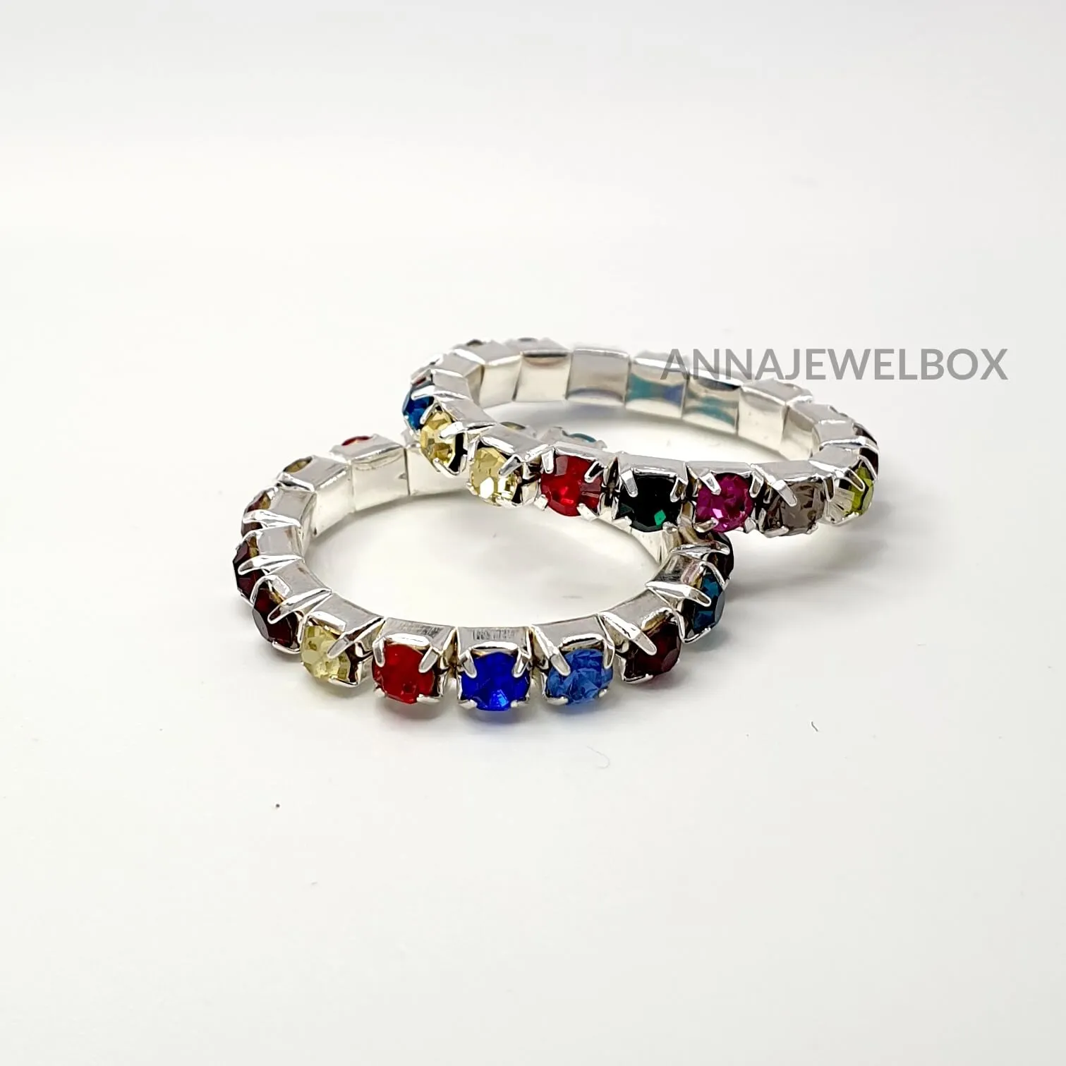 Colour Sparkling Diamante Crystal Elastic Stretch Rings 1 Row