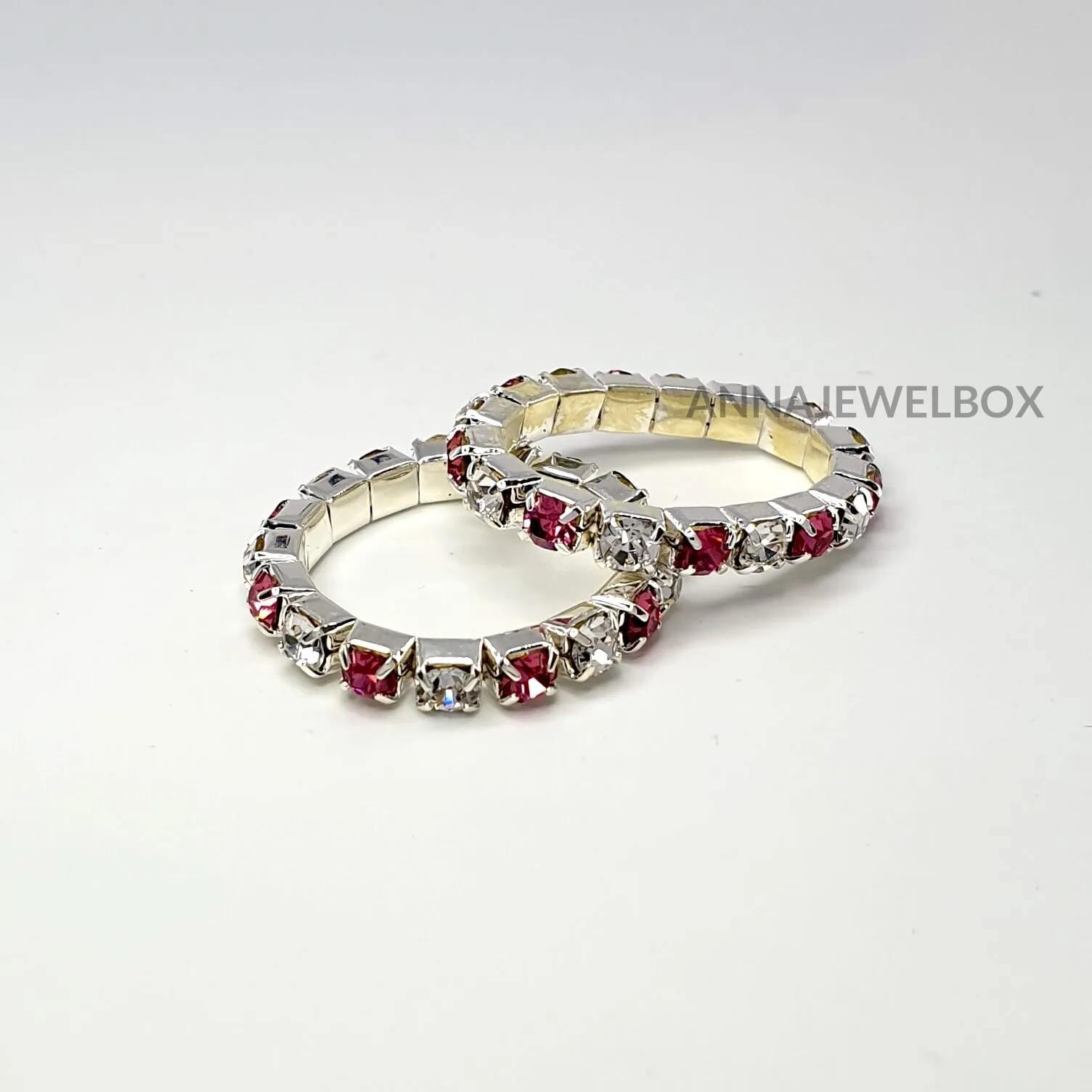 Colour Sparkling Diamante Crystal Elastic Stretch Rings 1 Row