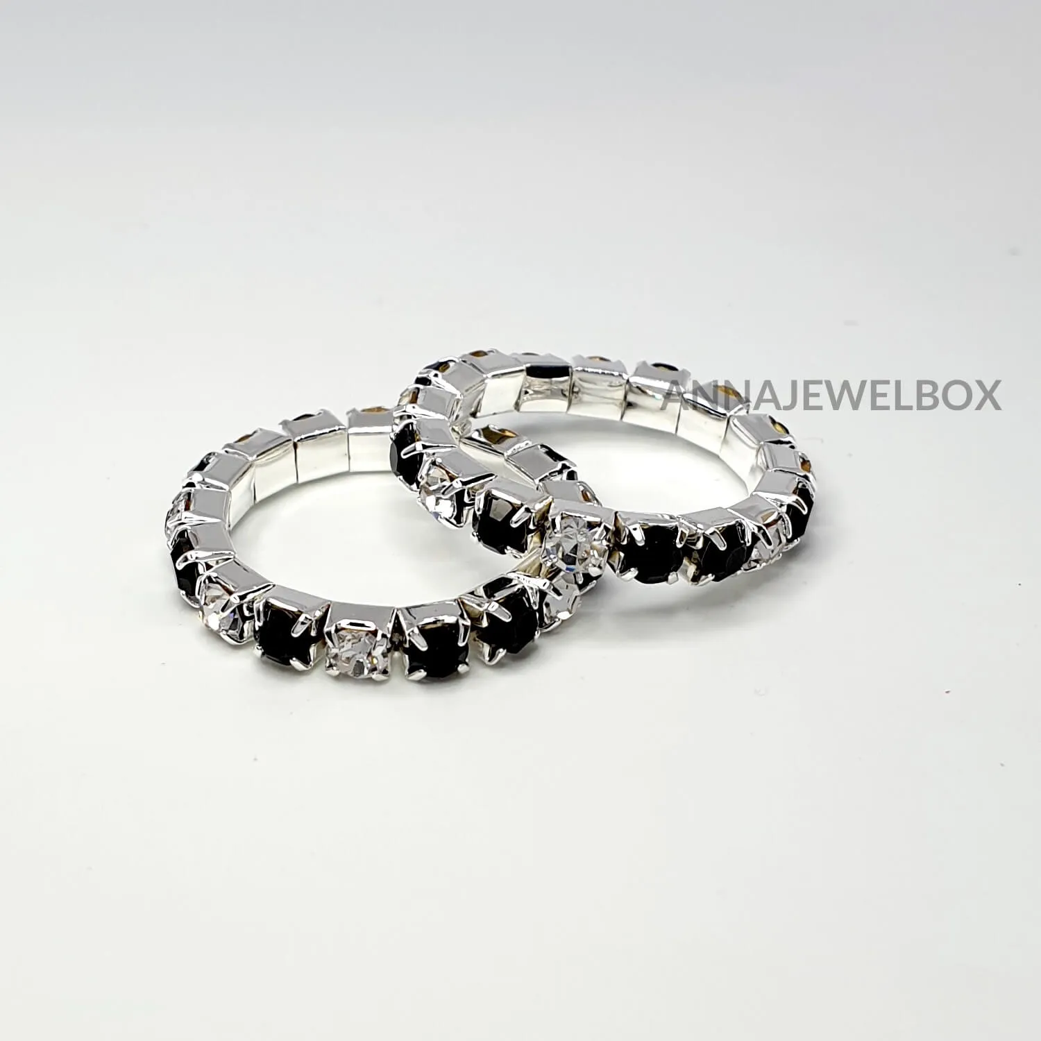 Colour Sparkling Diamante Crystal Elastic Stretch Rings 1 Row