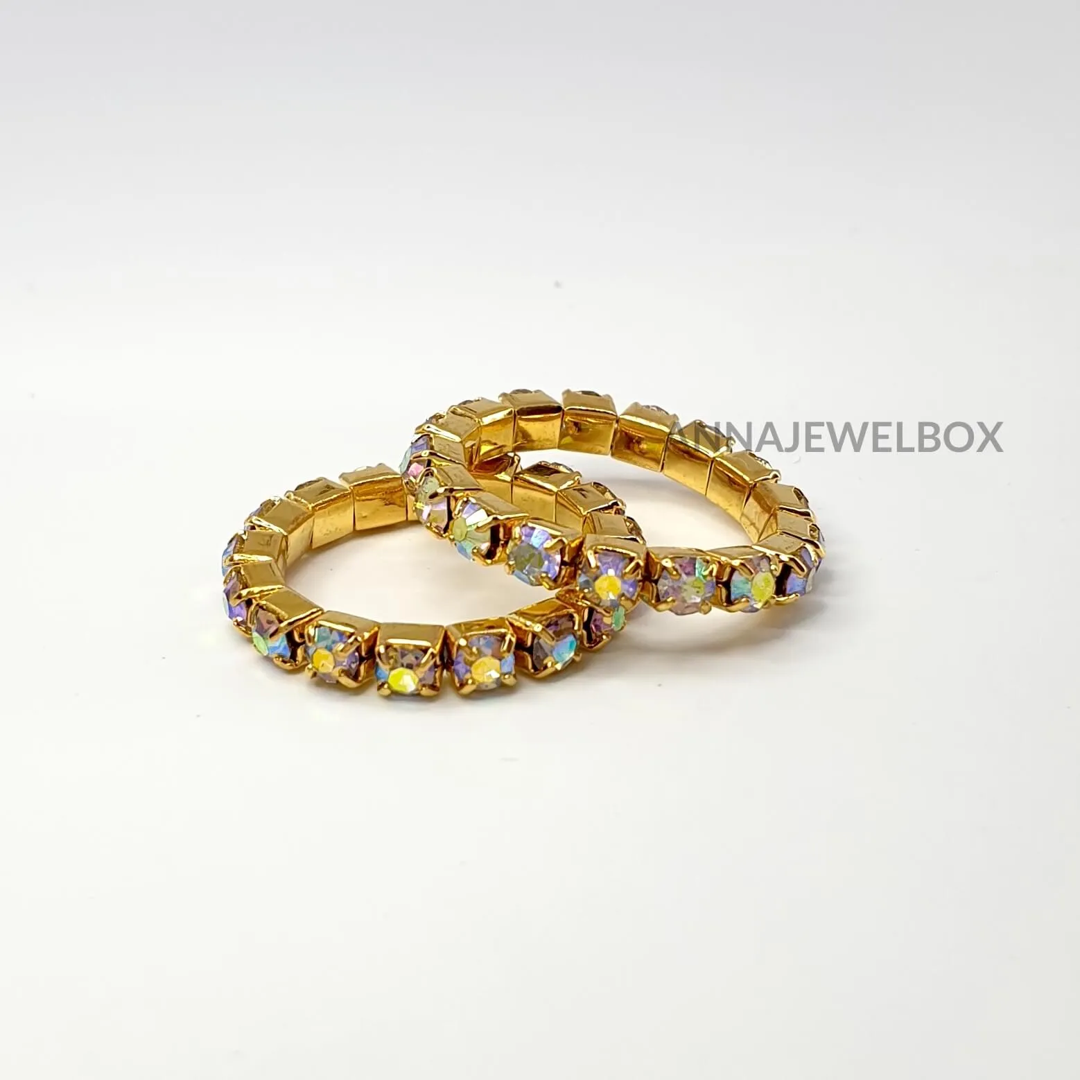 Colour Sparkling Diamante Crystal Elastic Stretch Rings 1 Row