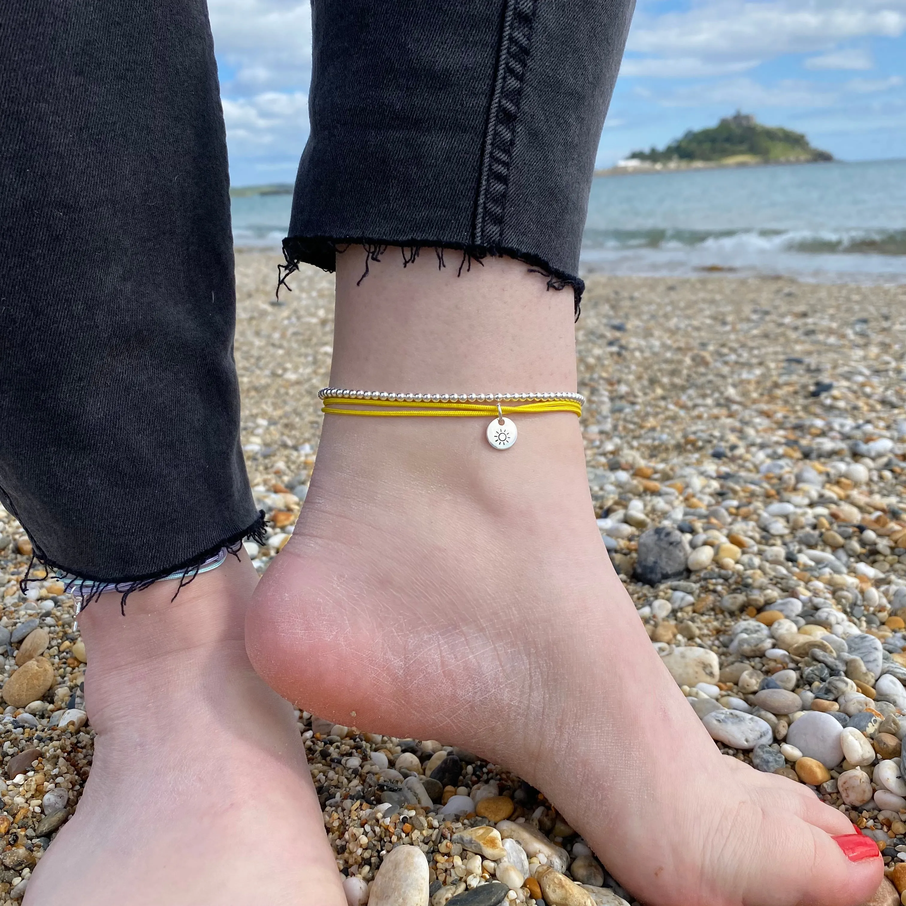 Cord Anklet with Sterling Silver Charm