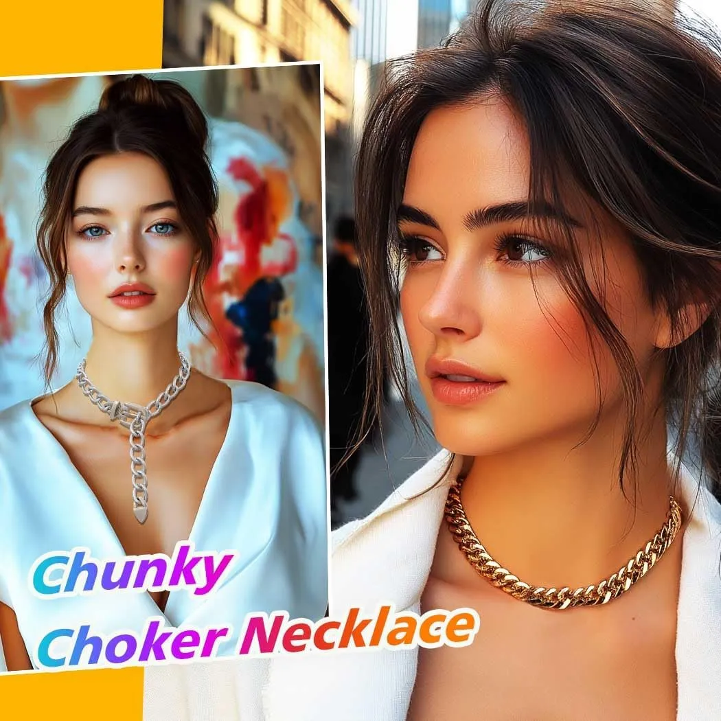 COSYDAYS Gold Chunky Choker Necklace Metal Belt Necklace Thick Cuban Chain Jewelry for Women