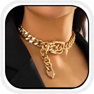 COSYDAYS Gold Chunky Choker Necklace Metal Belt Necklace Thick Cuban Chain Jewelry for Women