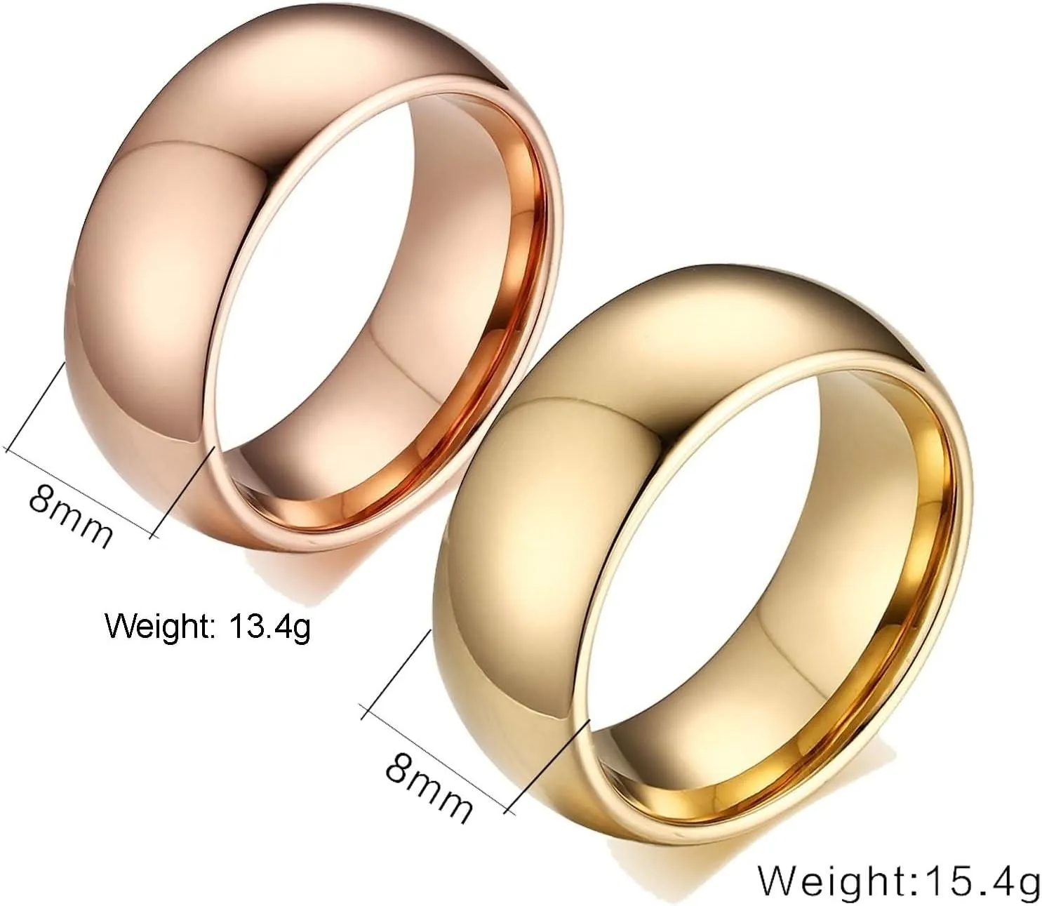 Couple Ring Engrave Couple Rings Promise Rings,Wedding Band Tungsten Gold and Rose Gold Round Ring 8MM Rings Couples