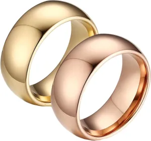 Couple Ring Engrave Couple Rings Promise Rings,Wedding Band Tungsten Gold and Rose Gold Round Ring 8MM Rings Couples