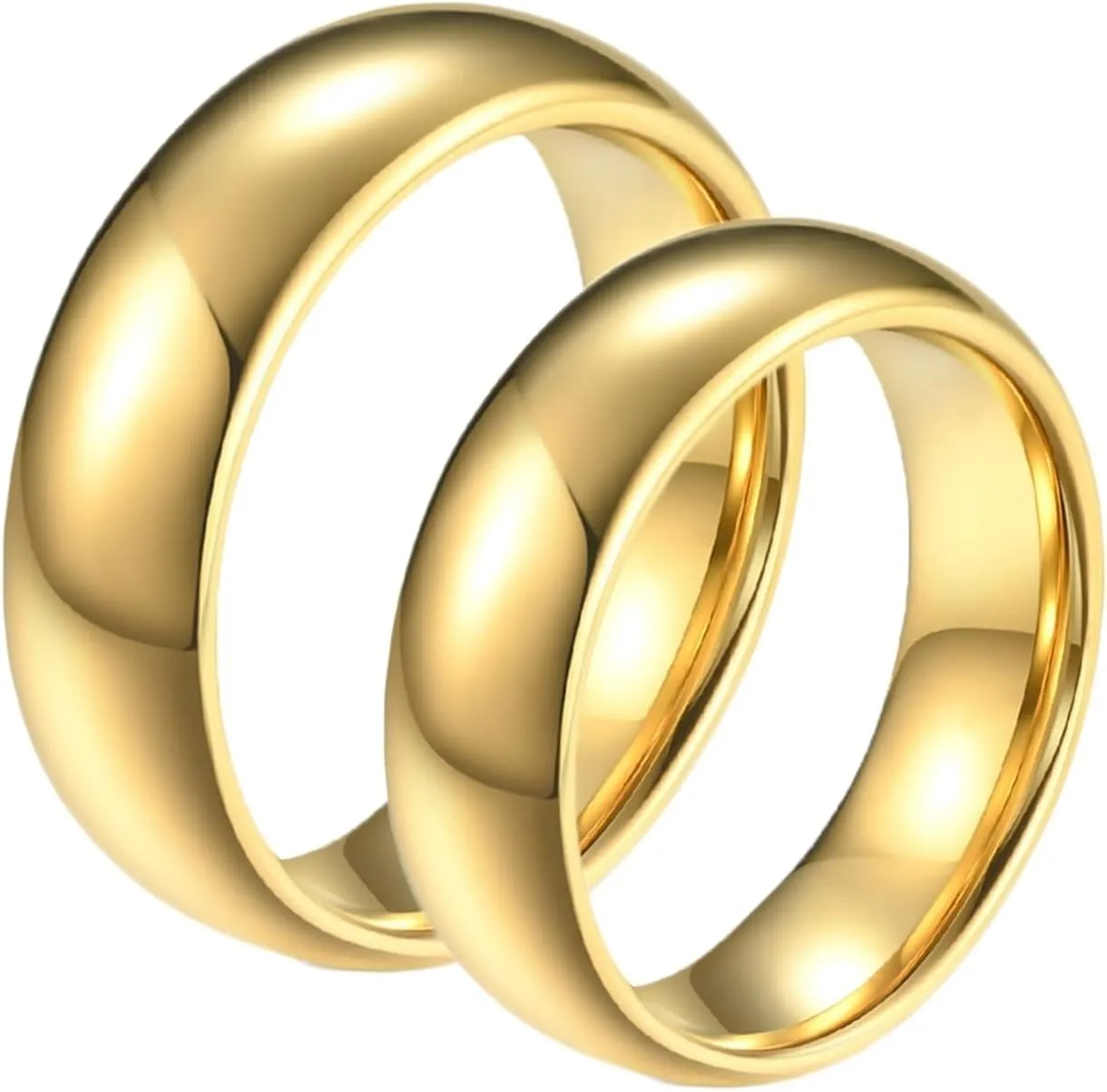 Couple Ring Promise, Mens Wedding Ring Tungsten Steel 2PCS Gold Plated Polished Ring 8mm Size Women 7 Men 8 for Promise Jewelry
