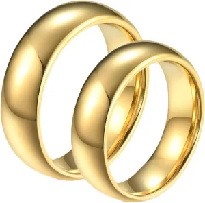 Couple Ring Promise, Mens Wedding Ring Tungsten Steel 2PCS Gold Plated Polished Ring 8mm Size Women 7 Men 8 for Promise Jewelry