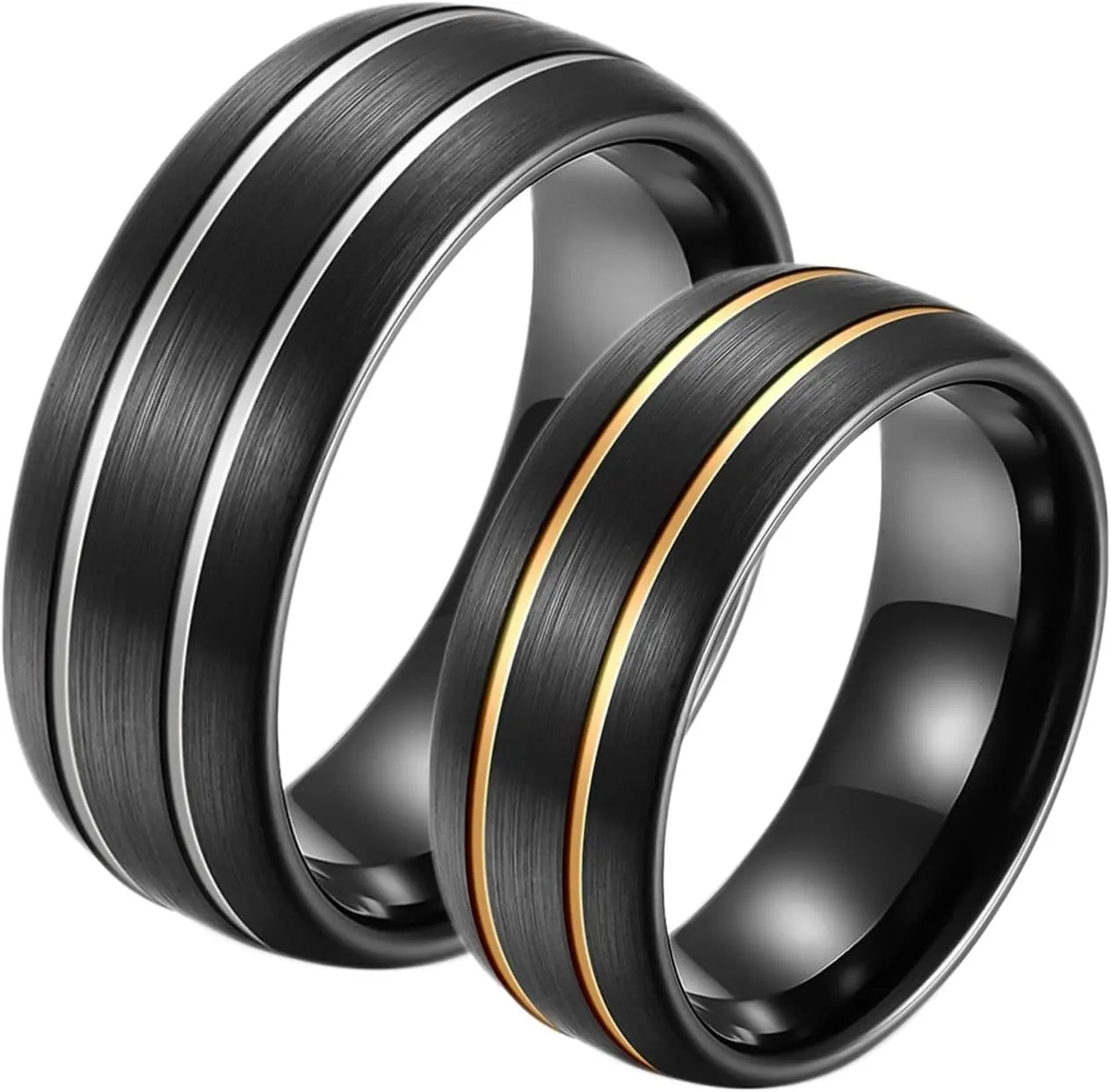 Couple Rings Engraving, Black Tungsten Rings for Women 8mm Brushed Ring with Groove Men's and Women's Fashion Rings