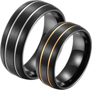 Couple Rings Engraving, Black Tungsten Rings for Women 8mm Brushed Ring with Groove Men's and Women's Fashion Rings
