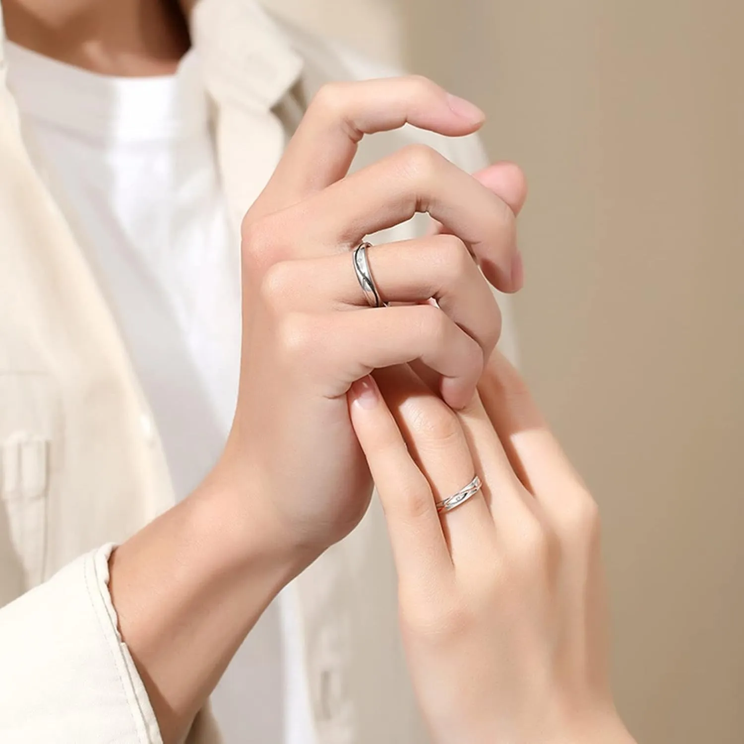 Couple Rings for Him and Her Sets, Couple Rings Adjustable Sterling Silver Customize Cubic Zirconia Ring with Infinity Groove