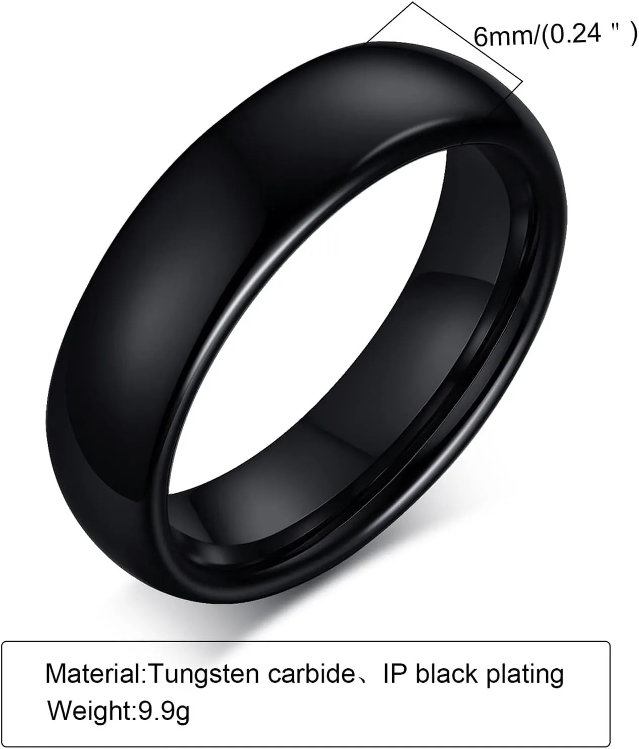 Couple Rings Matching, Black Tungsten Rings for Men Wedding Band Polished Ring 6mm Fashion Couple Ring