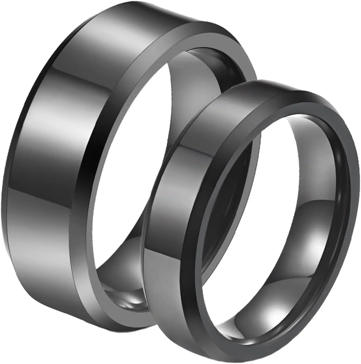 Couple Rings Personalized, Black Tungsten Rings for Men 6mm 8mm Ring Beveled Edge Rings for Men and Women