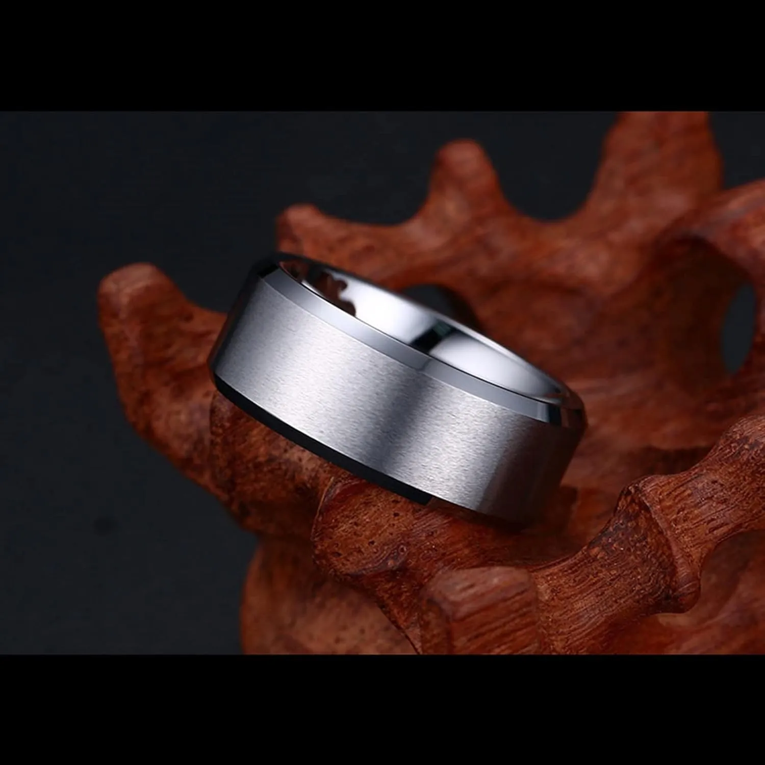 Couple Rings Promise, Tungsten Rings Women 8mm Silver Brushed Ring Beveled Edge Wedding Gifts for Couple