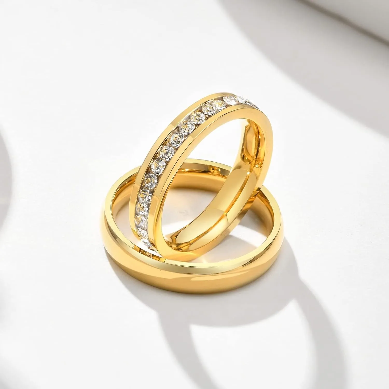 Couple Rings Set Stainless Steel, Couple Rings Set 4mm Gold Ring with Zirconia Size 6-12