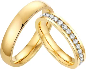Couple Rings Set Stainless Steel, Couple Rings Set 4mm Gold Ring with Zirconia Size 6-12