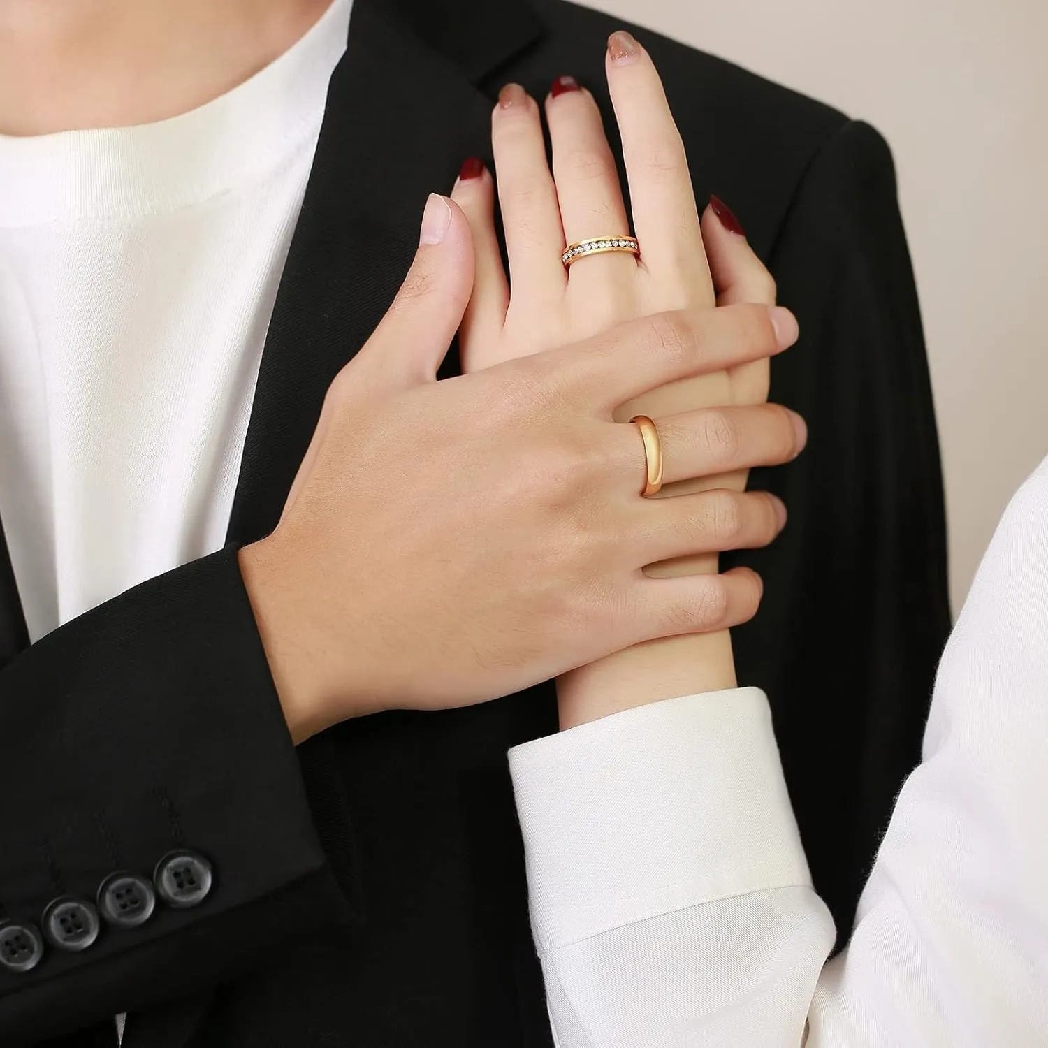 Couple Rings Set Stainless Steel, Couple Rings Set 4mm Gold Ring with Zirconia Size 6-12