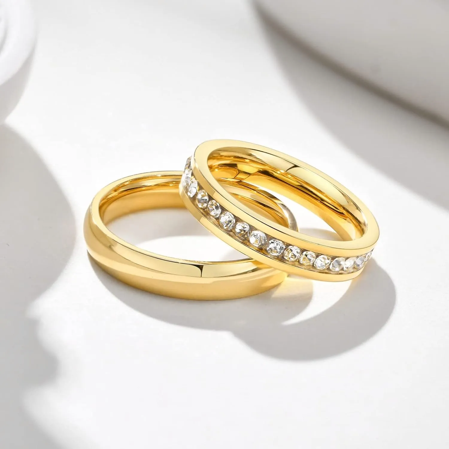 Couple Rings Set Stainless Steel, Couple Rings Set 4mm Gold Ring with Zirconia Size 6-12