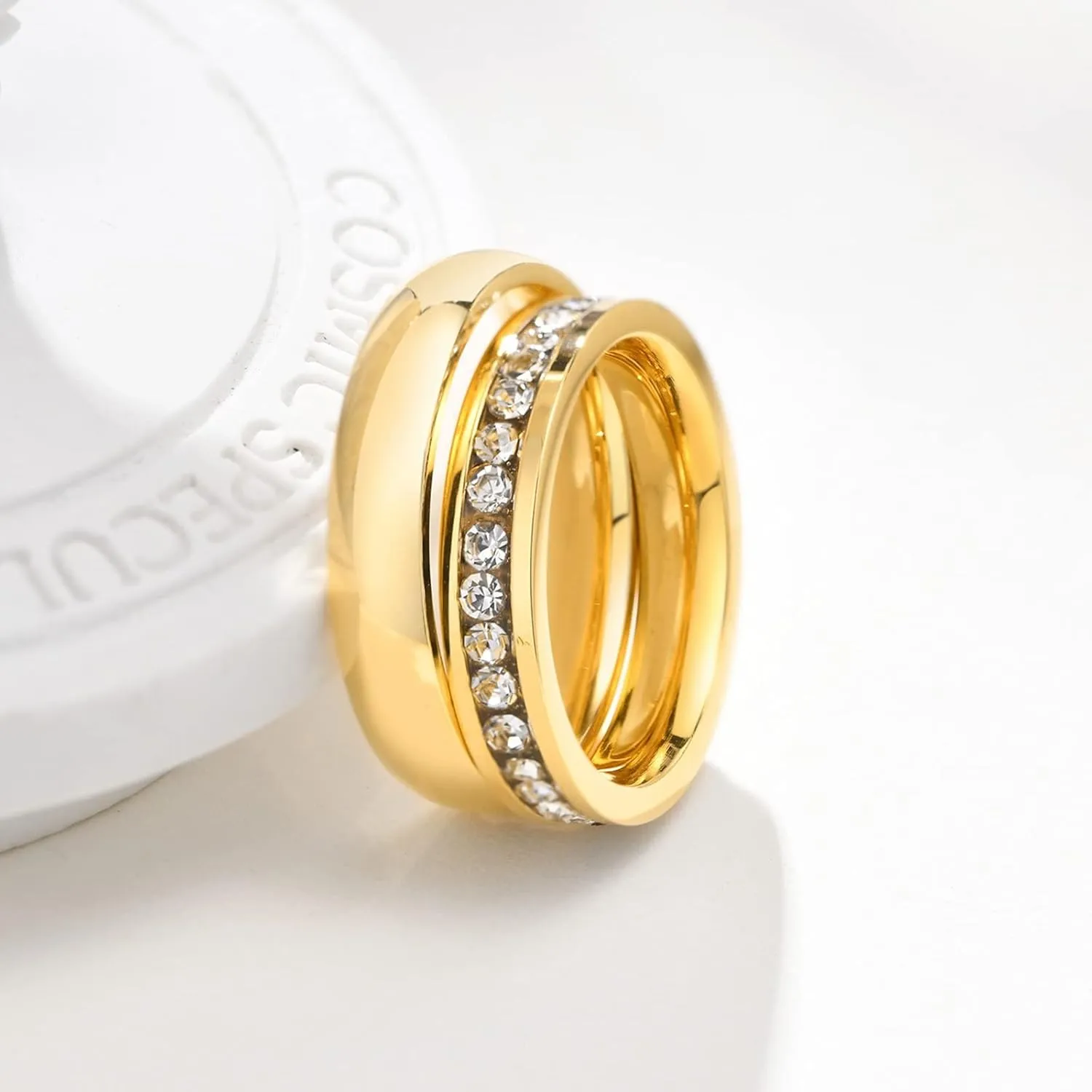 Couple Rings Set Stainless Steel, Couple Rings Set 4mm Gold Ring with Zirconia Size 6-12
