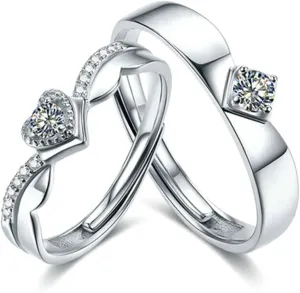 Couples Promise Rings Gothic, Adjustable Wedding Rings for Couple Personalized 925 Sterling Silver Solitaire Ring with Cubic Zirconia